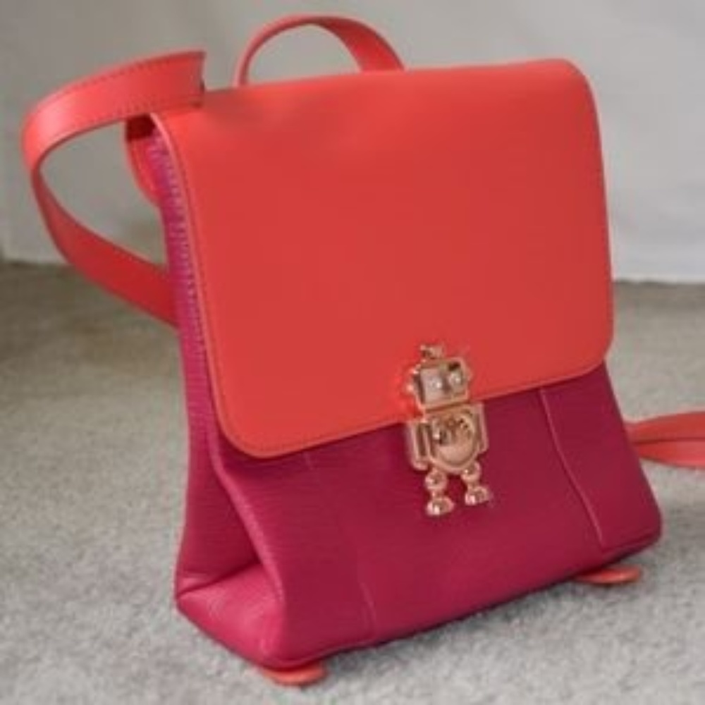 Leather Backpack/Handbag with Rose Gold Robot